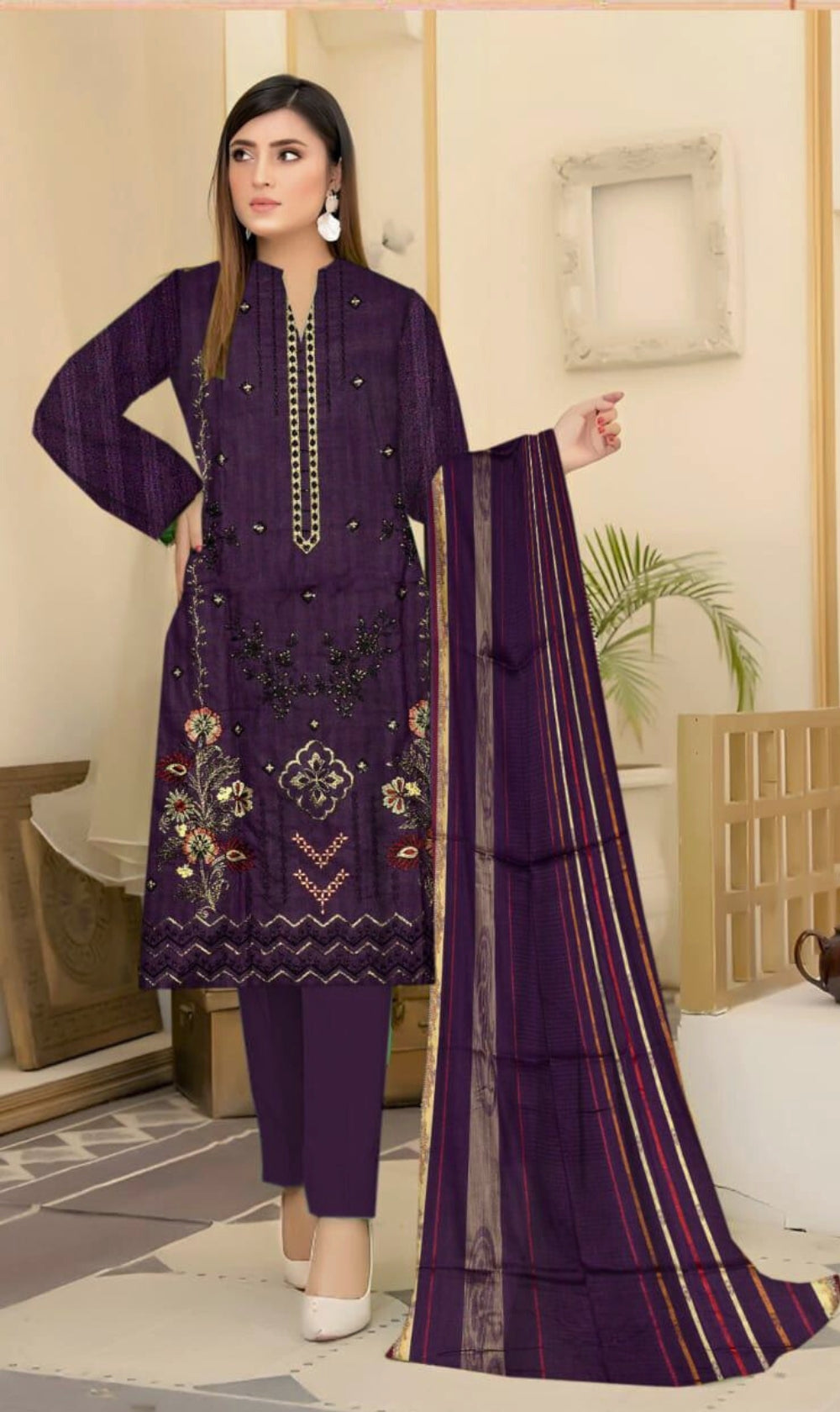 Shahi Libas 3 Pc Unstitched Suit 6 Colors | Maryam Collection