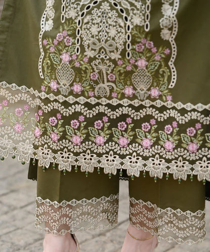 LIBAAS - 3PC DHANAK UNSTITCHED EMBROIDERED SHIRT AND TROUSER WITH BAMBER EMBROIDERED DUPATTA