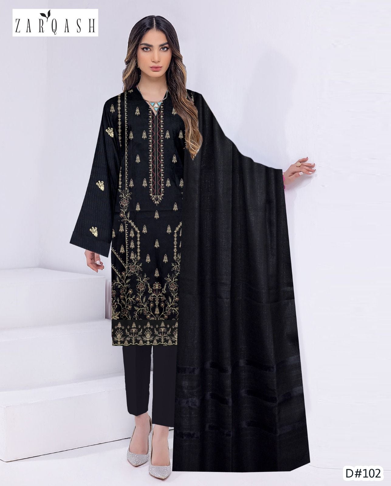 "Premium Winter Embroidery Dress & Shawl Set"UNSTITCHED