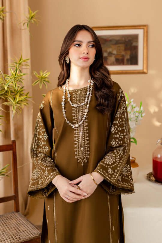 Unstitched 2pc Dhanak Embroidered Winter Dress – Coffee Brown