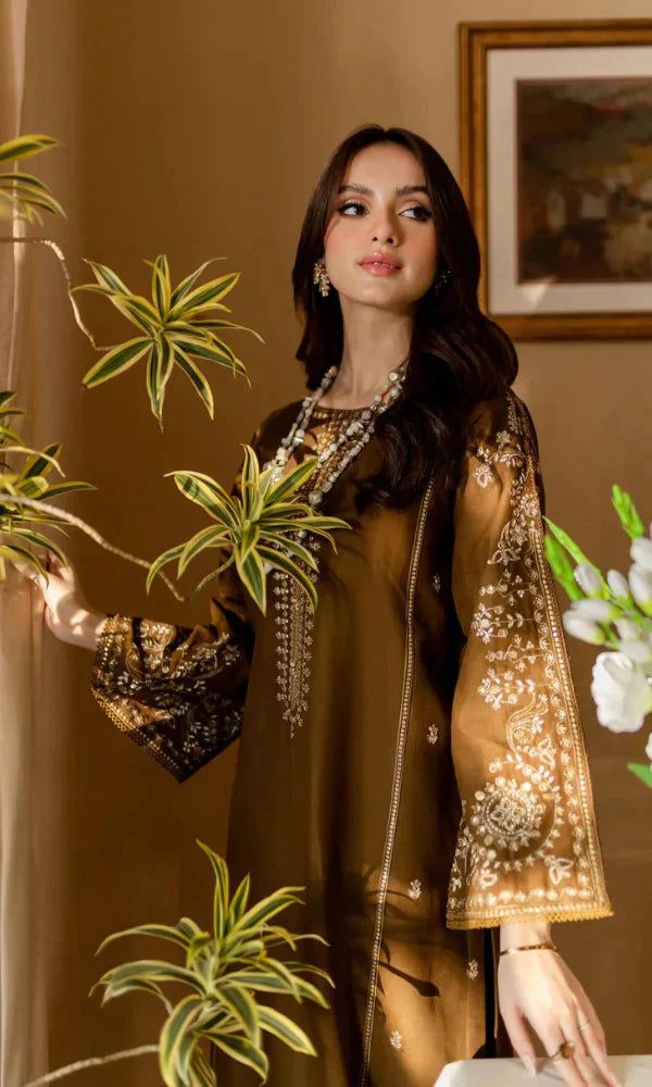 Unstitched 2pc Dhanak Embroidered Winter Dress – Coffee Brown