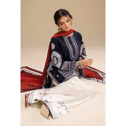 Elegant Navy Blue Embroidered 3-Piece dhanak Suit – Premium winter Wear unstitched