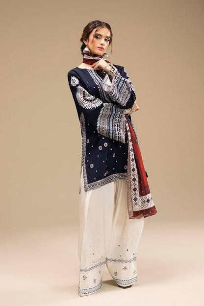 Elegant Navy Blue Embroidered 3-Piece dhanak Suit – Premium winter Wear unstitched